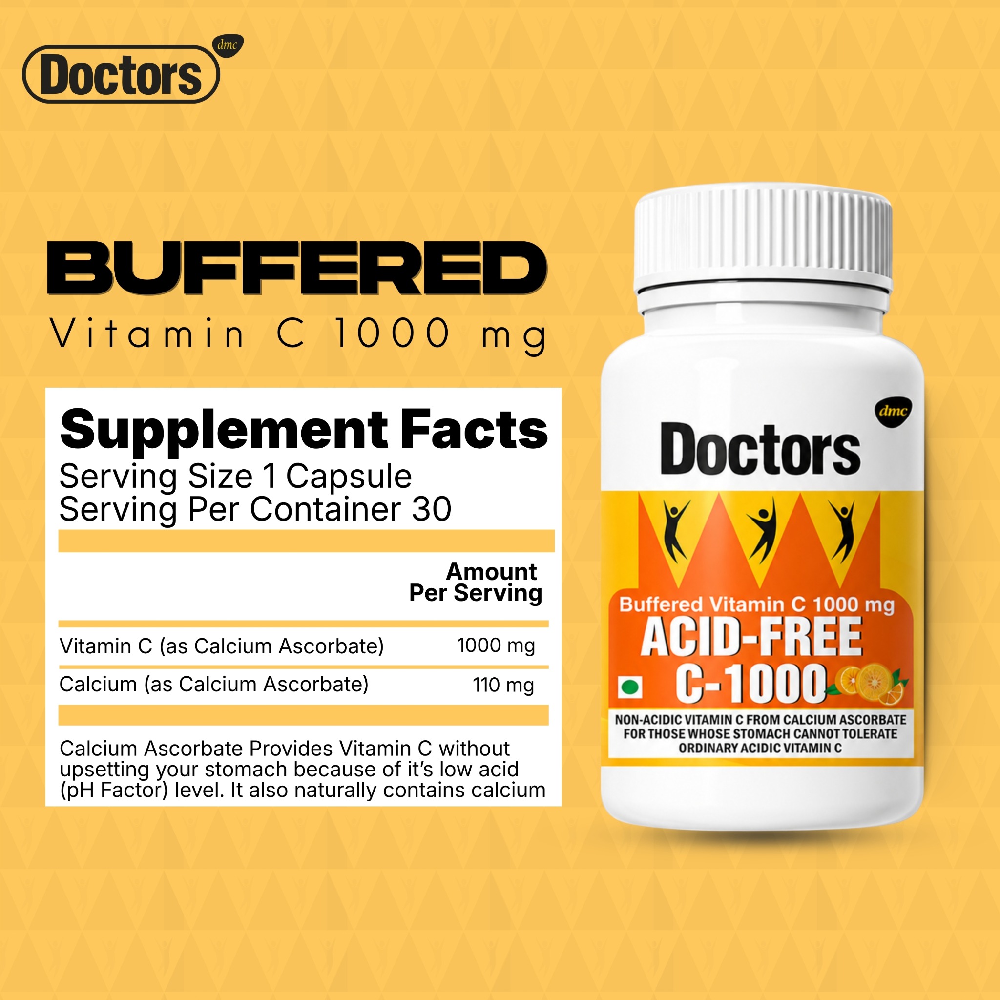 Original Supplement Facts graphic for Doctors DMC Acid-Free Vitamin C